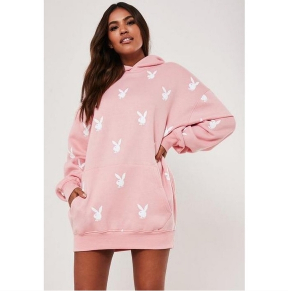 Pink Playboy X Extreme Oversized Repeat Print Hoodie Dress - Picture 4 of 8